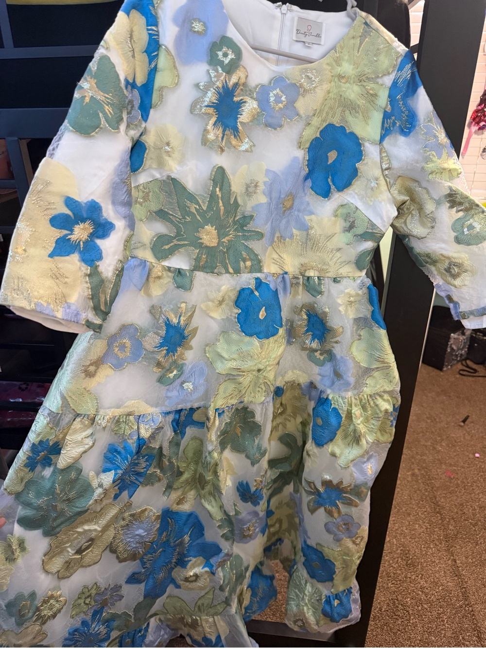 Dainty Jewells Floral Embroidered Dress - Blue, Aqua, Cream